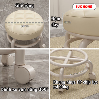 Ghế tròn xoay bệt có bánh xe đa năng xoay 360 độ, đệm ghế da PU êm ái bền bỉ chống nước bám bẩn màu sắc sang trọng