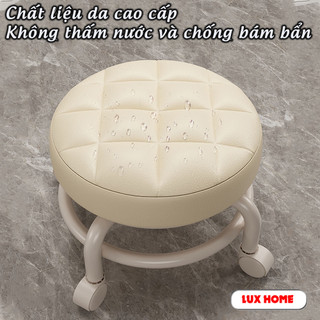 Ghế tròn xoay bệt có bánh xe đa năng xoay 360 độ, đệm ghế da PU êm ái bền bỉ chống nước bám bẩn màu sắc sang trọng
