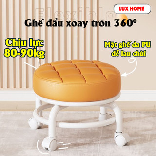 Ghế tròn xoay bệt có bánh xe đa năng xoay 360 độ, đệm ghế da PU êm ái bền bỉ chống nước bám bẩn màu sắc sang trọng
