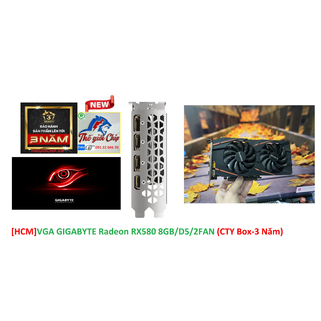[HCM]VGA (Cạc màn hình) GIGABYTE Radeon RX580 8GB/D5/2FAN (CTY Box-3 ...