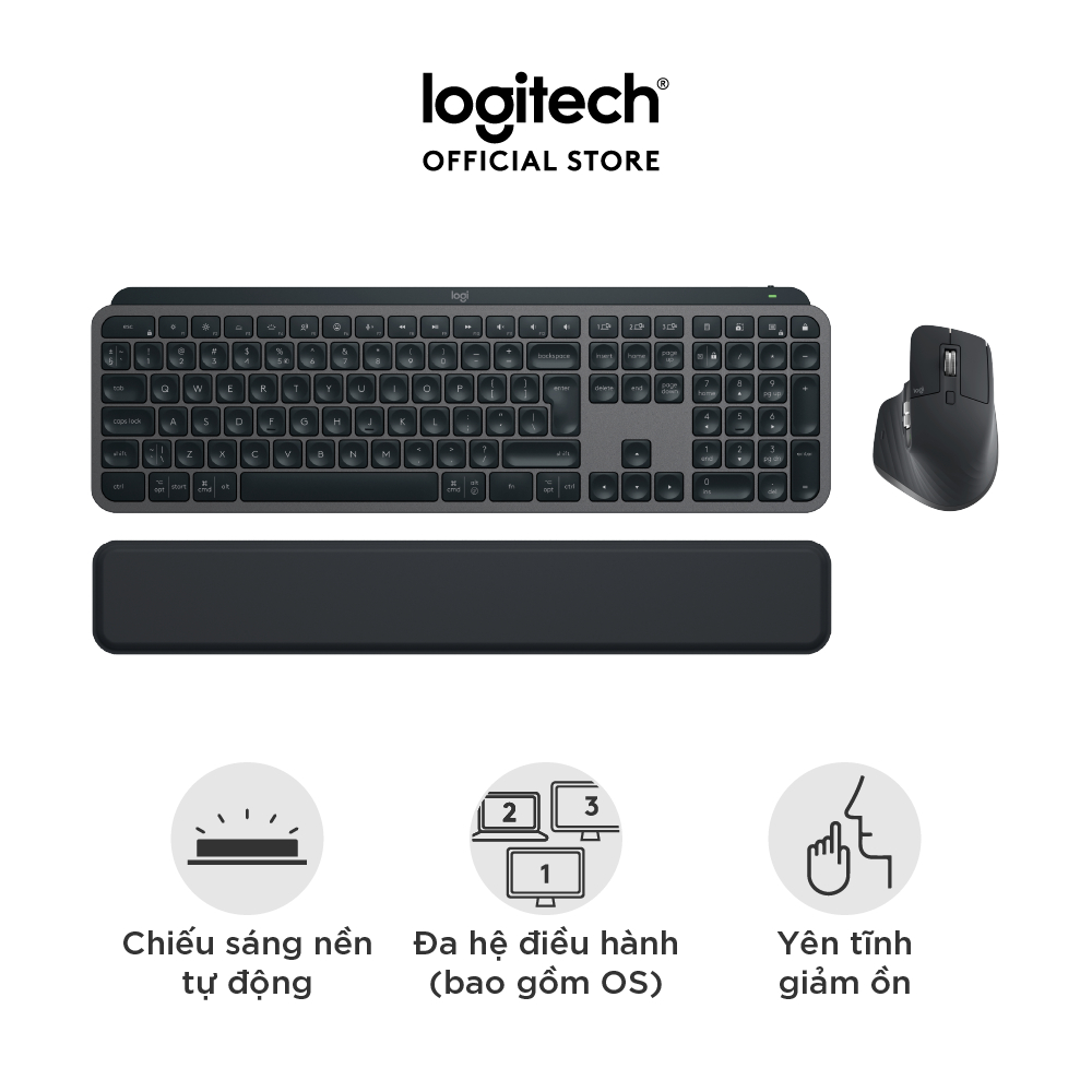 Combo Chuột & Bàn Phím Bluetooth không dây Logitech MX Keys S Combo – Có gác tay, Chiếu sáng, USB-C