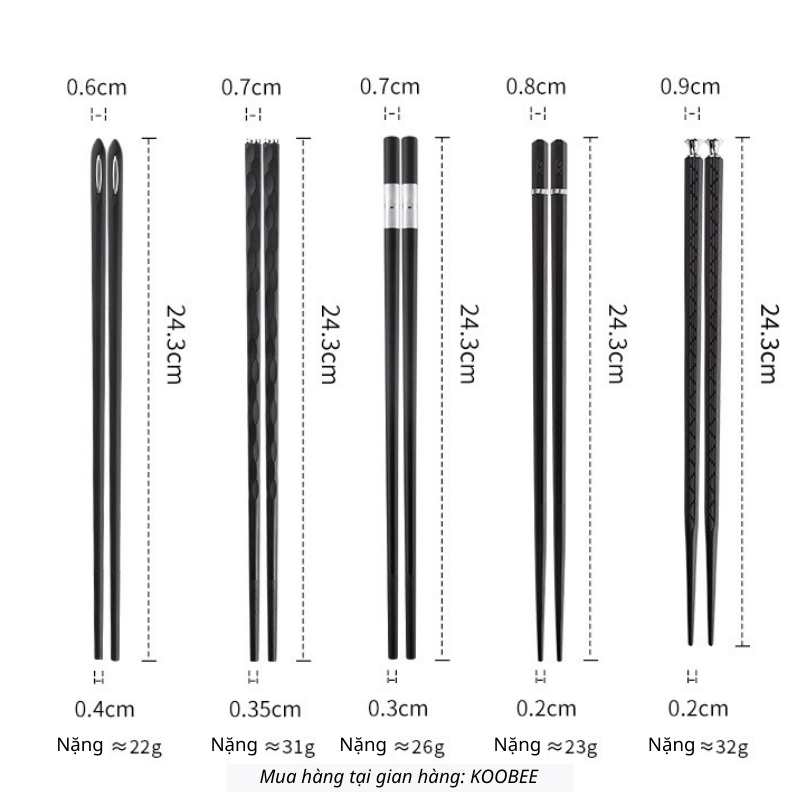 Set 5 Đôi Đũa Sợi Thủy Tinh Hợp Kim Màu Đen Mạ Vàng Bạc – Chống Mốc, Chống Trơn Trượt, Chịu Nhiệt Cao Cấp (BA17)