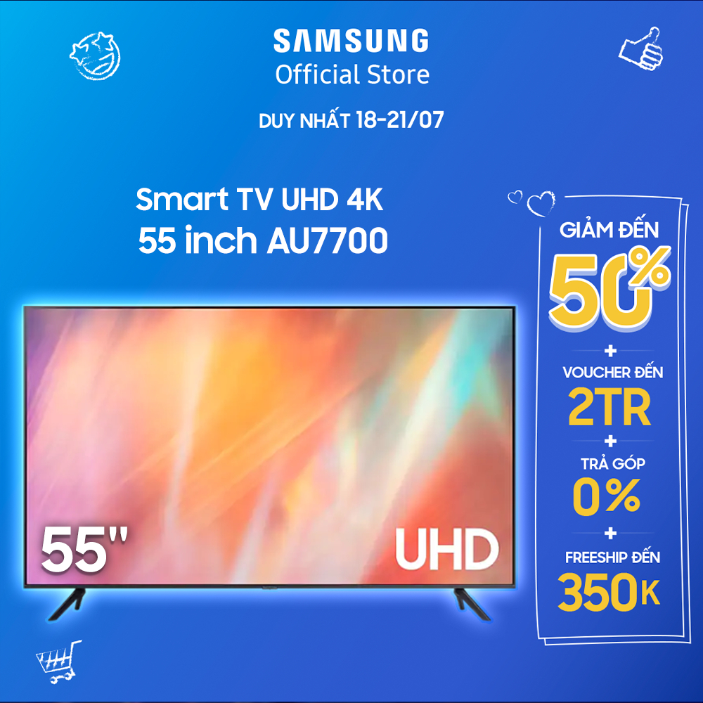 Smart Tivi Samsung Crystal UHD 4K 55 inch UA55AU7700KXXV - Miễn phí lắp đặt