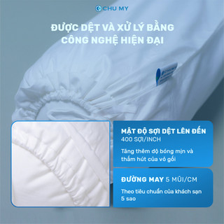 Vỏ gối ôm CHU MY T400, 100% cotton, màu trắng, 40x100cm - Chuẩn khách sạn