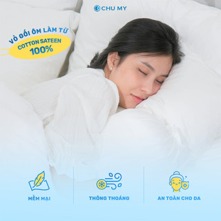 Vỏ gối ôm CHU MY T400, 100% cotton, màu trắng, 40x100cm - Chuẩn khách sạn