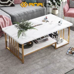 Bàn trà sofa ANA phòng khách mặt bàn họa tiết vân đá cẩm thạch 2 tầng khung thép chân sơn nhũ vàng mã SF01 — ảnh 1