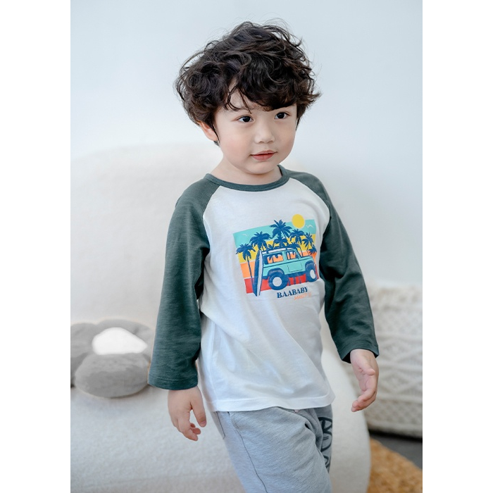 Áo Raglan tay lửng cho bé trai, áo thun cotton phối màu in họa tiết cho bé từ 1 tuổi - 7 tuổi Baa Baby - B-BK-AT21L-04