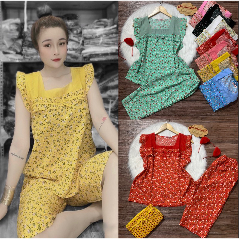 Bộ đồ ngủ tay cánh tiên hoạ tiết siêu dễ thương size 40-75kg quần có 2 túi - B54