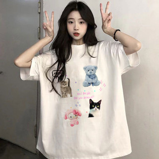 Áo phông form rộng hình MEOW MEOW và Gấu dễ thương, áo thun tay lỡ ulzang nam nữ siêu xinh