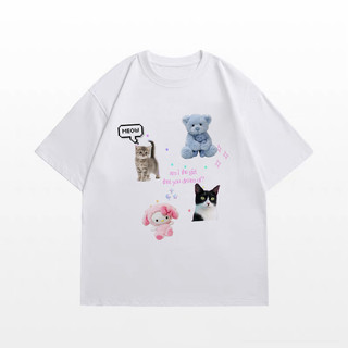 Áo phông form rộng hình MEOW MEOW và Gấu dễ thương, áo thun tay lỡ ulzang nam nữ siêu xinh