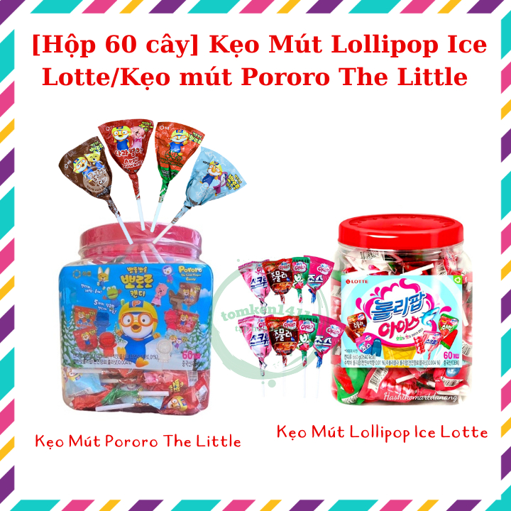 [Hộp 60 cây] Kẹo Mút Lollipop Ice Lotte/Kẹo Mút Pororo Hàn Quốc The ...