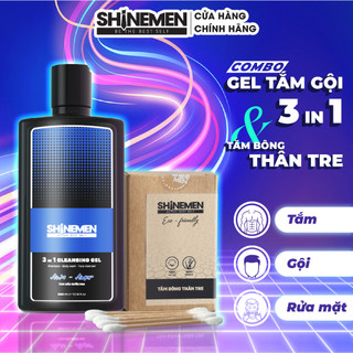 Combo Sữa tắm gội và Rửa mặt 3 in 1 SHINEMEN cho nam, hương nước hoa AWA-AMOR & Tăm bông thân gỗ