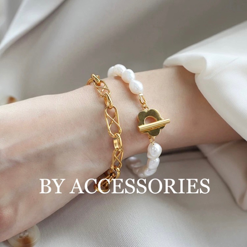 Lắc tay nữ unisex titan kiểu hình học vô cực số 8 mạ vàng 18K không gỉ WB2315