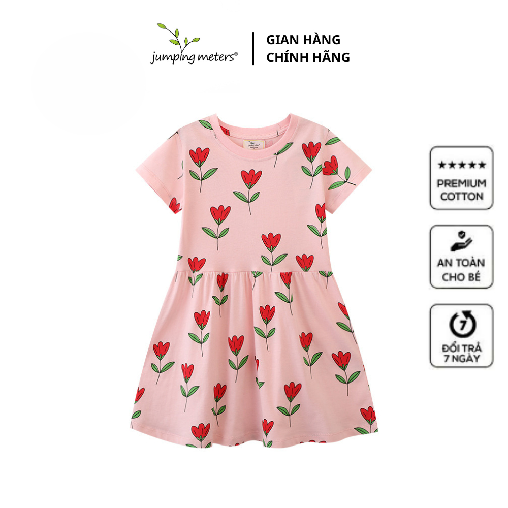 [Mã BMLTB200 giảm đến 100K đơn 499K] Váy cotton bé gái in hình hoa ngộ nghĩnh màu hồng VTT9 Jumping Meters cao cấp