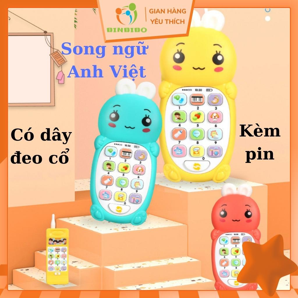 Điện thoại đồ chơi song ngữ Anh Việt cho bé có nhạc Tiếng Việt và đèn(Kèm pin + Dây đeo cổ - Binbibo