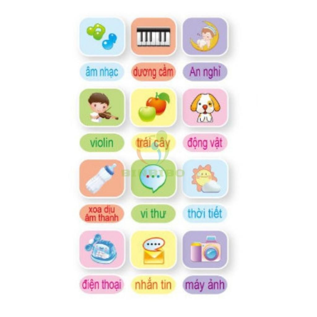 Điện thoại đồ chơi song ngữ Anh Việt cho bé có nhạc Tiếng Việt và đèn(Kèm pin + Dây đeo cổ - Binbibo