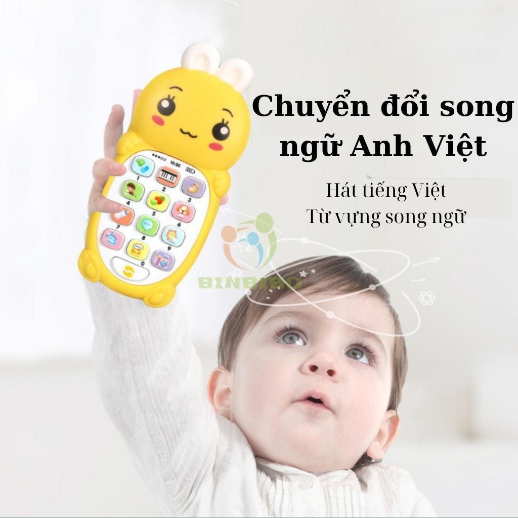 Điện thoại đồ chơi song ngữ Anh Việt cho bé có nhạc Tiếng Việt và đèn(Kèm pin + Dây đeo cổ - Binbibo