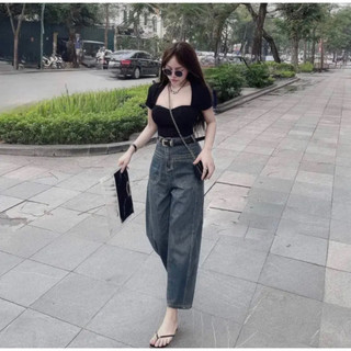 Áo Croptop Basic Cổ Vuông Kèm Mút Ngực Áo Thun Dáng Ngắn Ôm Body Sexy Ngắn Tay Freesize