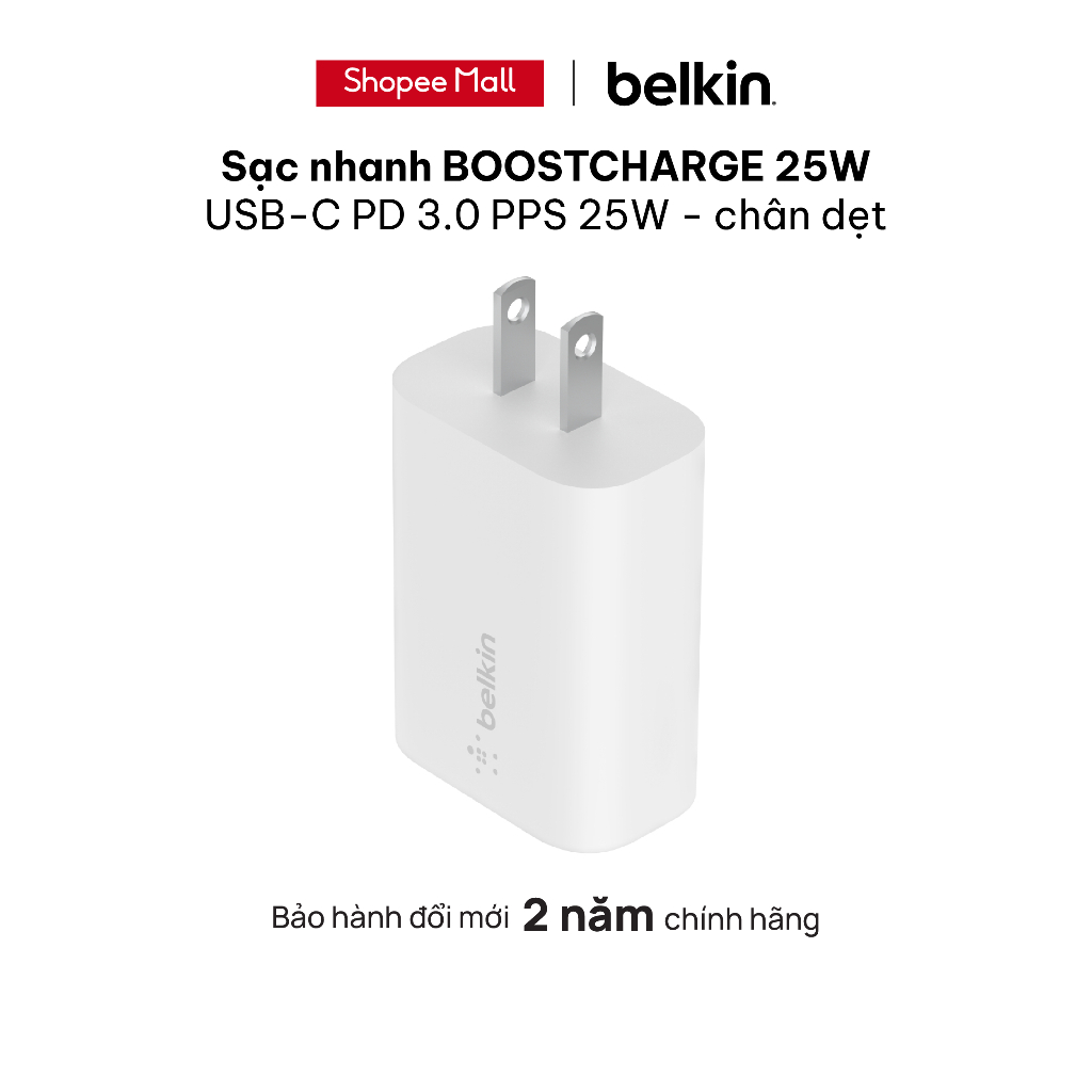 Adapter sạc nhanh BOOST↑CHARGE™ 25W USB-C PD (PPS) Belkin - WCA004dqWH
