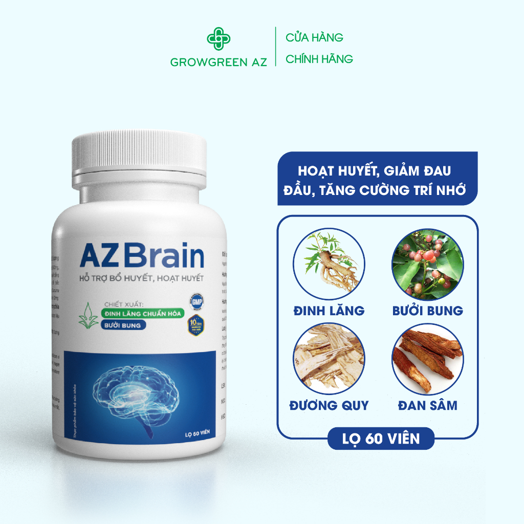 Ảnh Combo 2 hộp viên uống AZBrain tăng cường trí nhớ, bổ huyết,hết đau nửa đầu, chóng mặt, ngủ ngon (Hộp 60 viên) 1