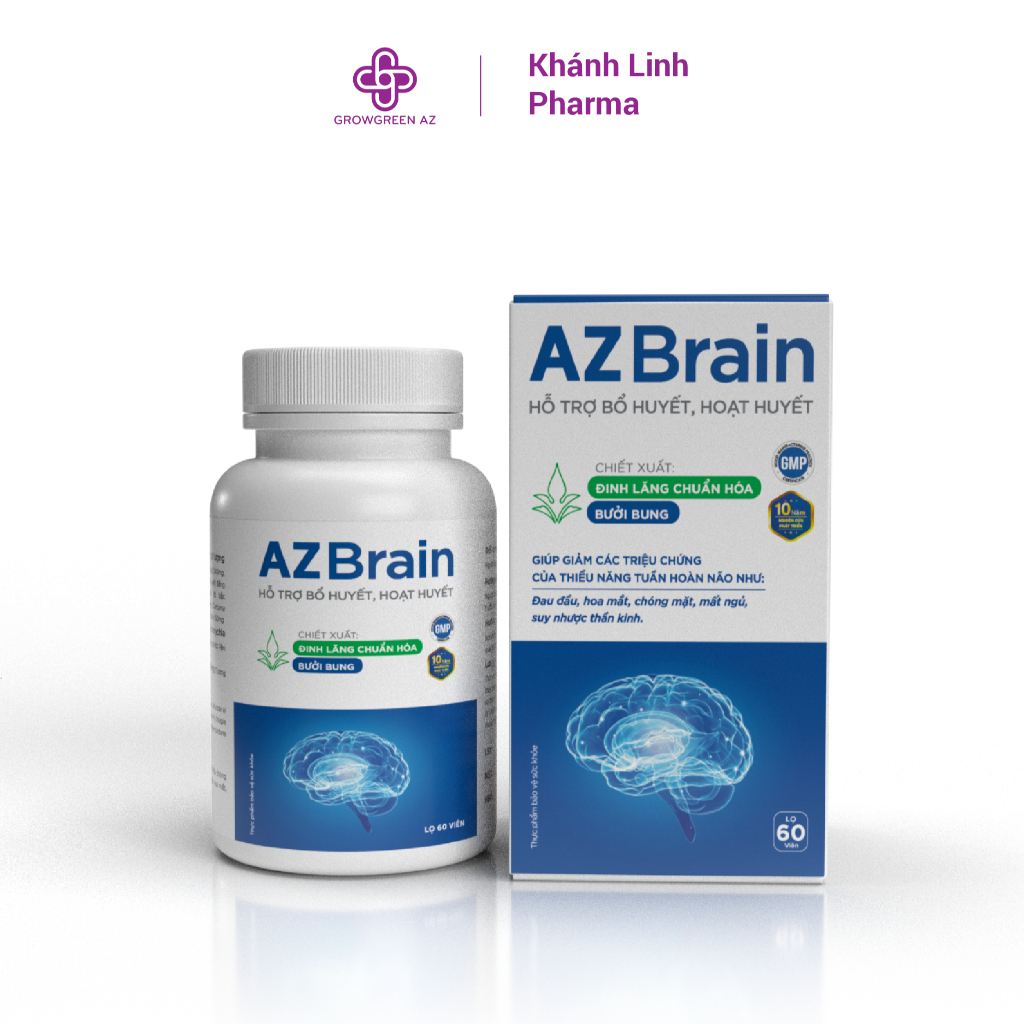 AZBR-Viên Uống Bổ Não AZbrain tăng cường trí nhớ, giảm đau đầu, lưu thông máu não - Grow Green AZ(Hộp 20v)