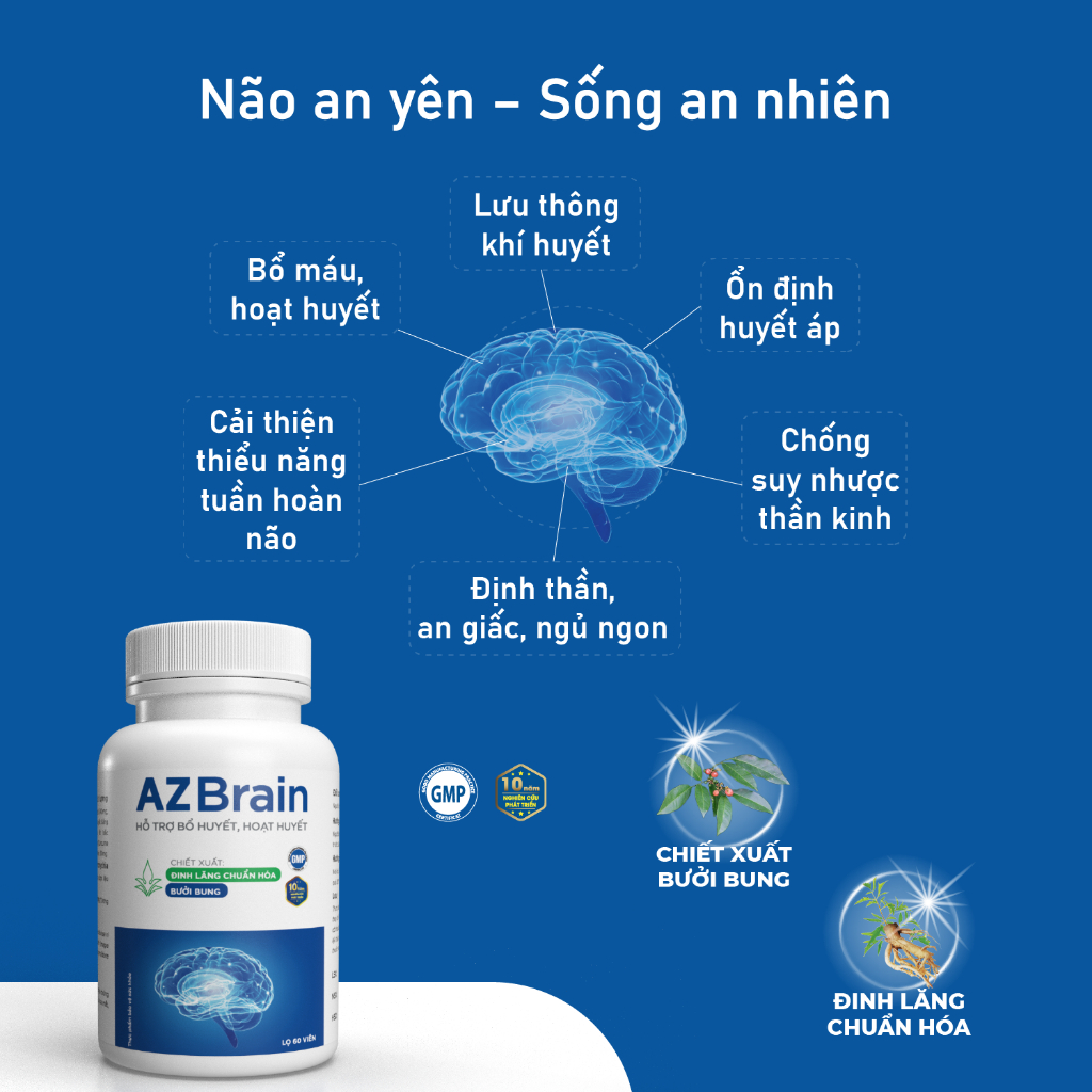 Ảnh AZBR-Viên uống bổ não AZBrain GrowGreenAz cải thiện trí nhớ, tăng tuần hoàn máu não, hoạt huyết, giảm đau đầu 4