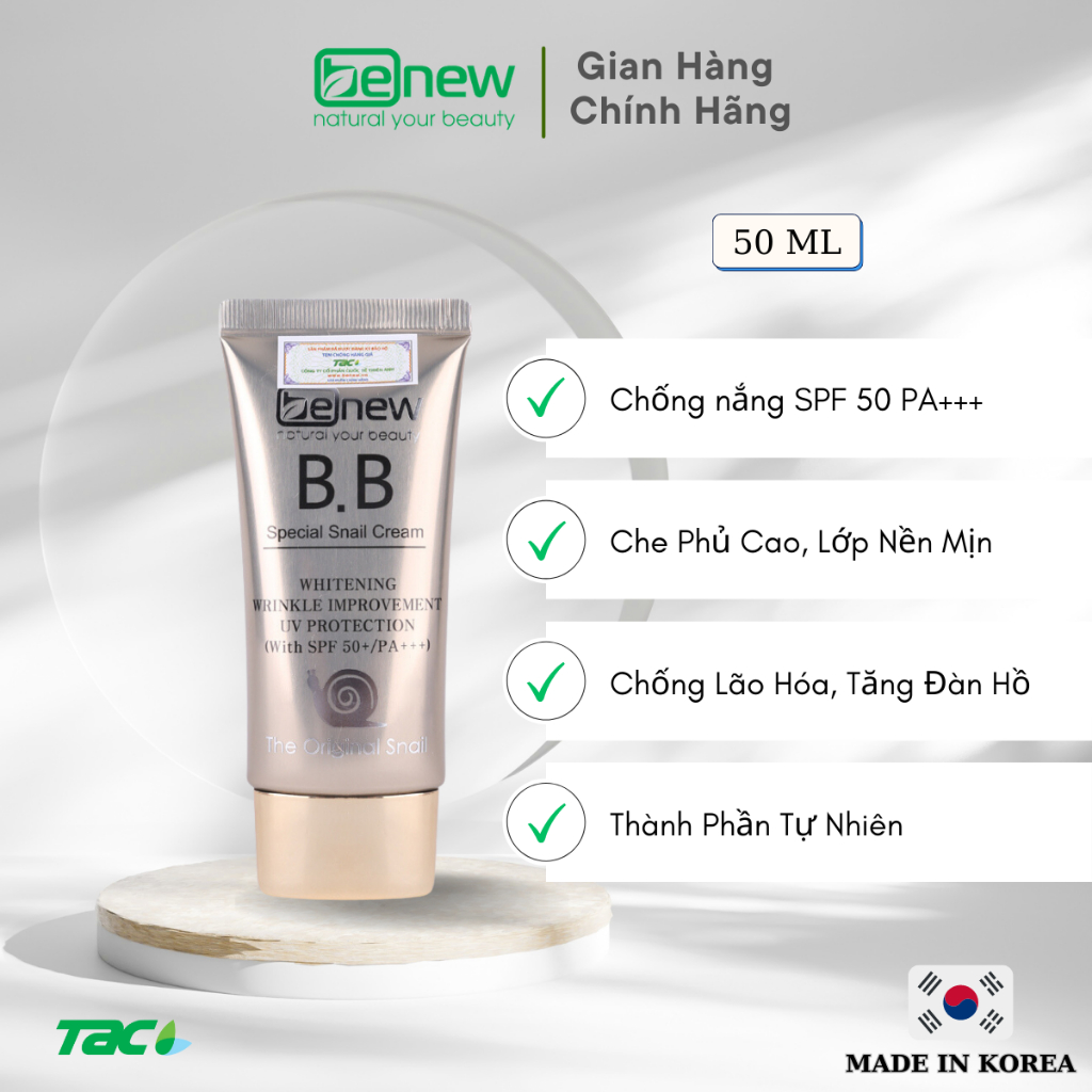 [HÀNG CHÍNH HÃNG] Kem lót và che khuyết điểm cao cấp BENEW Special Snail Cream 50ml THIÊN ANH BEAUTY