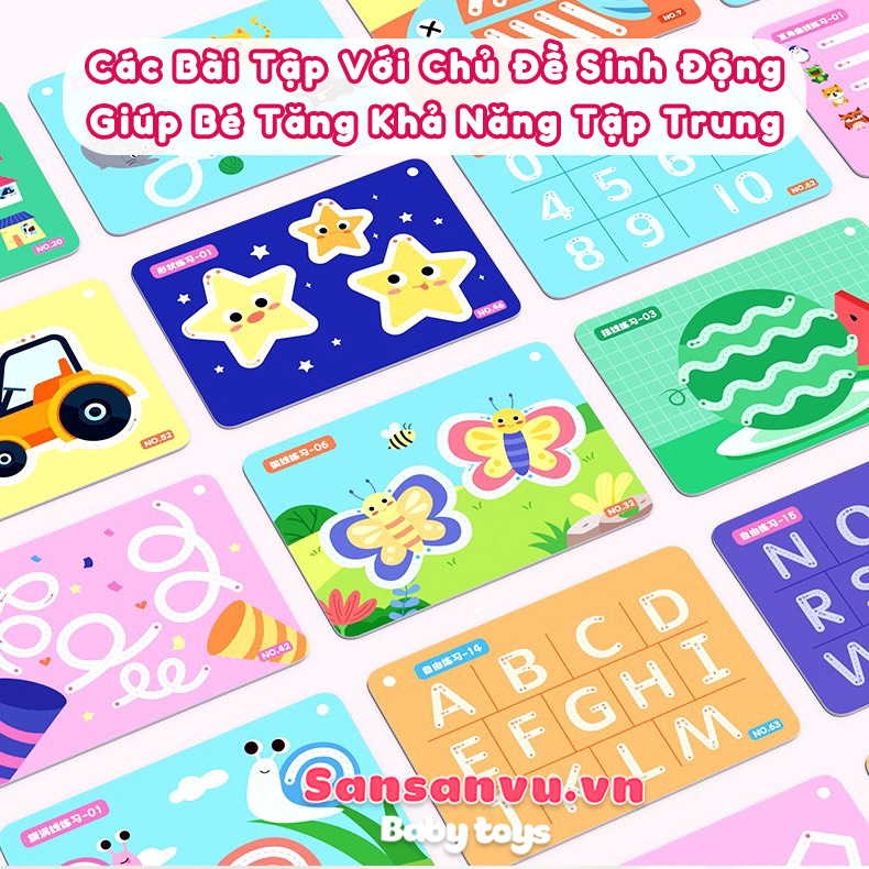 Combo Tập Tô Vẽ Thông Minh Xóa Được 64 Trang-Học Liệu Montessori Dành Cho Bé 2 3 4 5 Tuổi