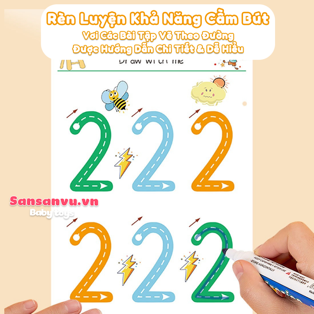 Combo Tập Tô Vẽ Thông Minh Xóa Được 64 Trang-Học Liệu Montessori Dành Cho Bé 2 3 4 5 Tuổi