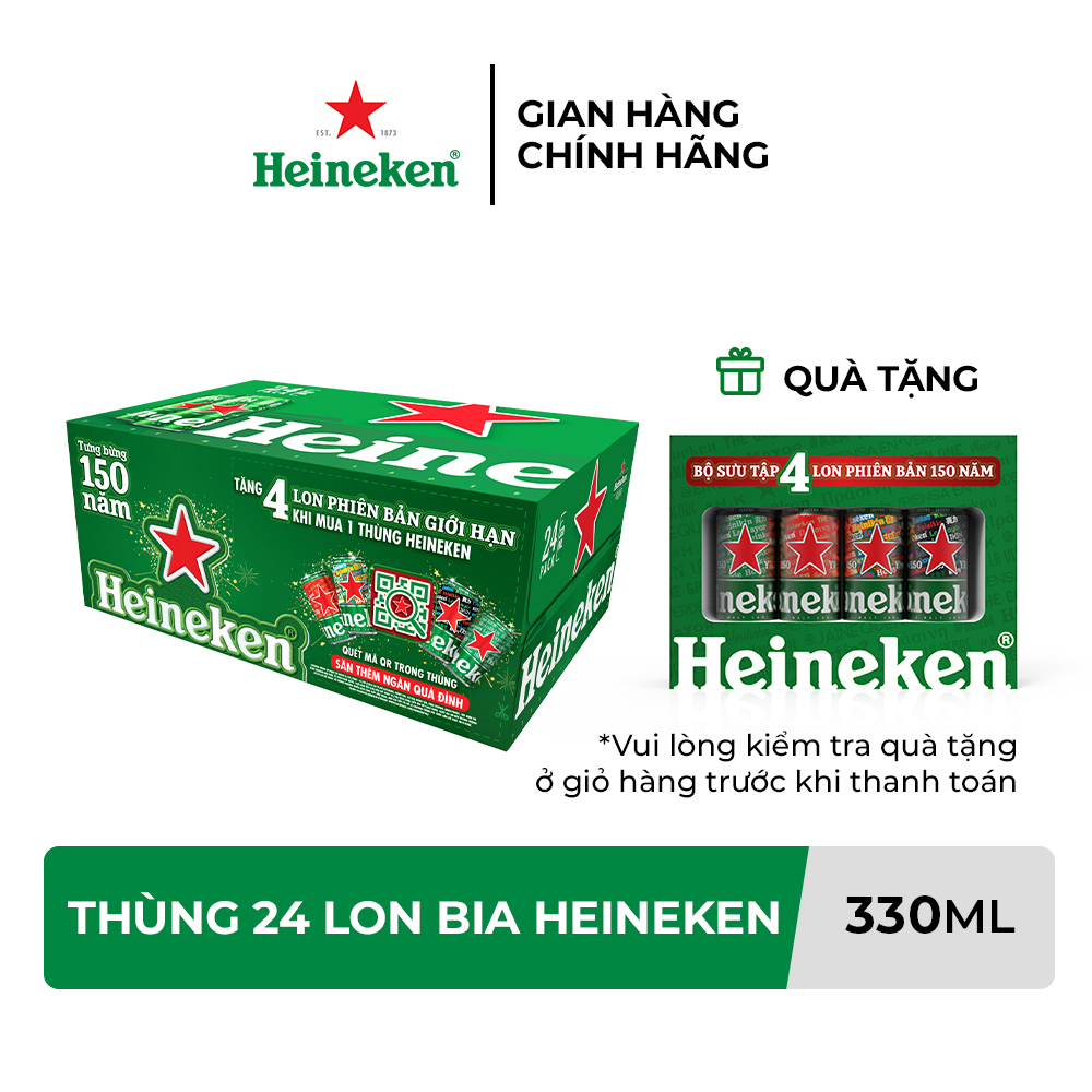 HỎA TỐC HCM - Thùng 24 lon bia Heineken 330ml/lon - Tặng lốc 4 lon phiên bản đặc biệt