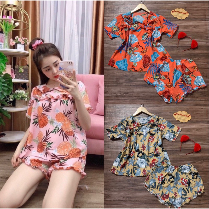 Bộ đồ mặc nhà mặc ngủ họa tiết hoa dễ thương