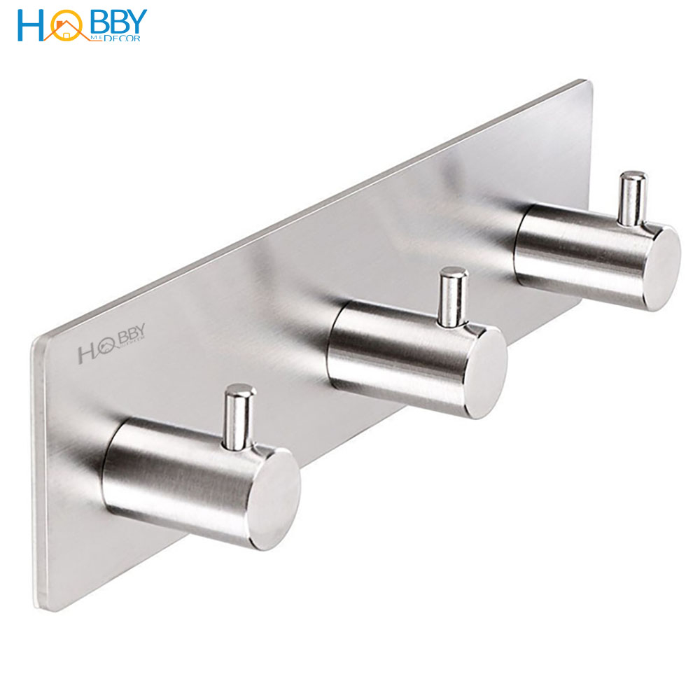 Móc treo quần áo dán tường 3 chấu Inox 304 Hobby Home Decor 3TV160 không rỉ sét kèm keo dán gạch men kính