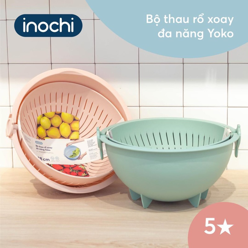 BỘ THAU RỔ XOAY 360 độ cao cấp Yoko Inochi 28cm - thông minh, an toàn, Ag+ kháng khuẩn, tiện lợi