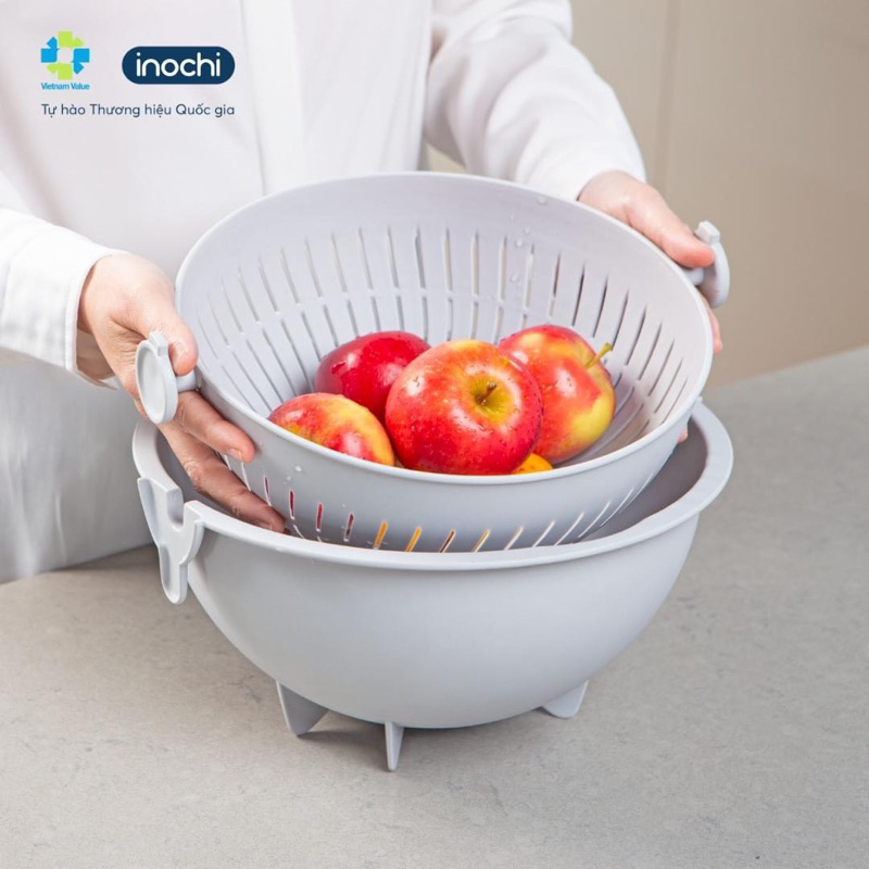 BỘ THAU RỔ XOAY 360 độ cao cấp Yoko Inochi 28cm - thông minh, an toàn, Ag+ kháng khuẩn, tiện lợi