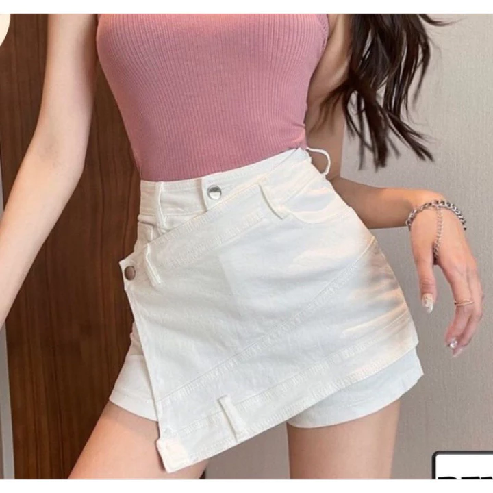 (MÃ: VCHEO01) chân váy jean kaki đắp vạc chéo , Chân váy kaki đắp chéo sang chảnh, Chân váy kaki đắp chéo sang chảnh