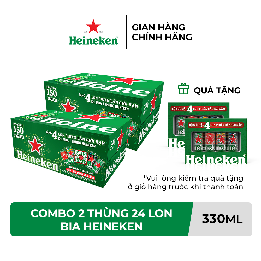 HỎA TỐC HCM - Combo 2 Thùng 24 lon bia Heineken 330ml/lon - Tặng lốc 4 lon phiên bản đặc biệt