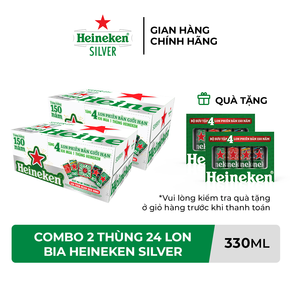 HỎA TỐC HCM - Combo 2 Thùng 24 lon bia Heineken Silver 330ml/lon - Tặng Lốc 4 lon phiên bản đặc biệt