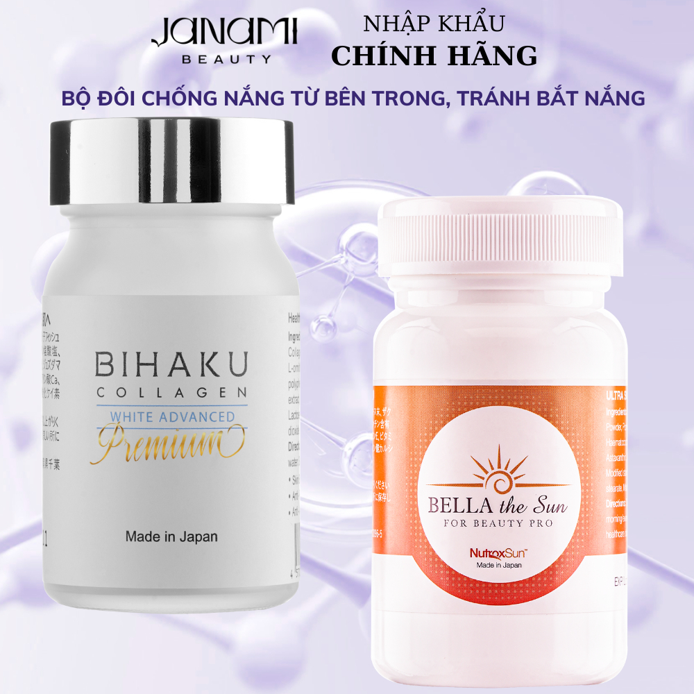 Ảnh Bộ đôi bảo vệ da, giúp trắng sáng ngừa tia UV Bihaku Collagen 30v và Bella The Sun 30v của Nhật Bản 1