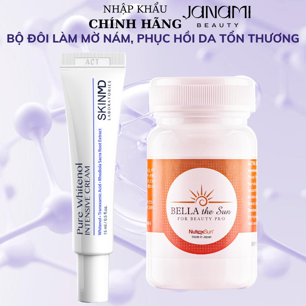 Ảnh Bộ đôi ngừa thâm nám SkinMD Pure Whitenol Intensive Cream 15 ml và chống nắng nội sinh Bella The Sun 30 viên 1