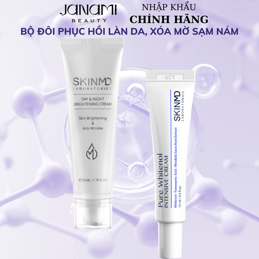 Ảnh Bộ đôi mờ nám đốm, ngăn ngừa sắc tố đậm melanin và dưỡng da sáng đều màu Skinmd cream 15ml + brightening 3