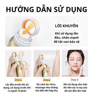 Xịt chống nắng spf 50+ tán đều lên da hấp thụ sâu và tạo lớp bảo vê da