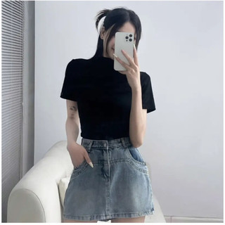 Áo thun cao cổ tay ngắn Áo thun cộc tay cổ cao dáng basic form ôm body Aocolo228_P0K10 247store
