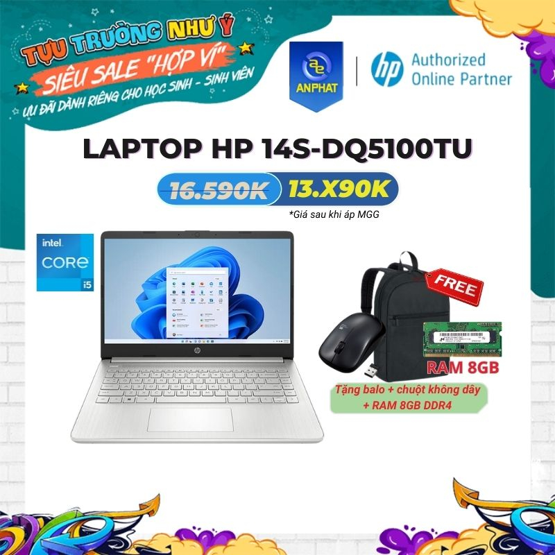 [Mã ELCL12 giảm 12% đơn 10TR] Laptop HP 14S-dq5100TU (Core i5-1235U | 8GB | 512GB | Win 11 | Bạc)