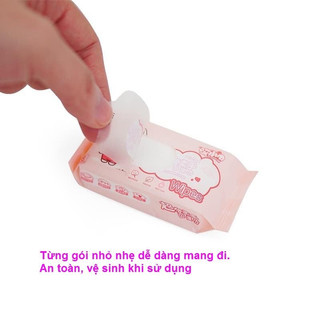 Khăn giấy ướt mini bỏ túi tiện lợi, giấy ướt mini bịch 8 gói nhỏ 64 khăn