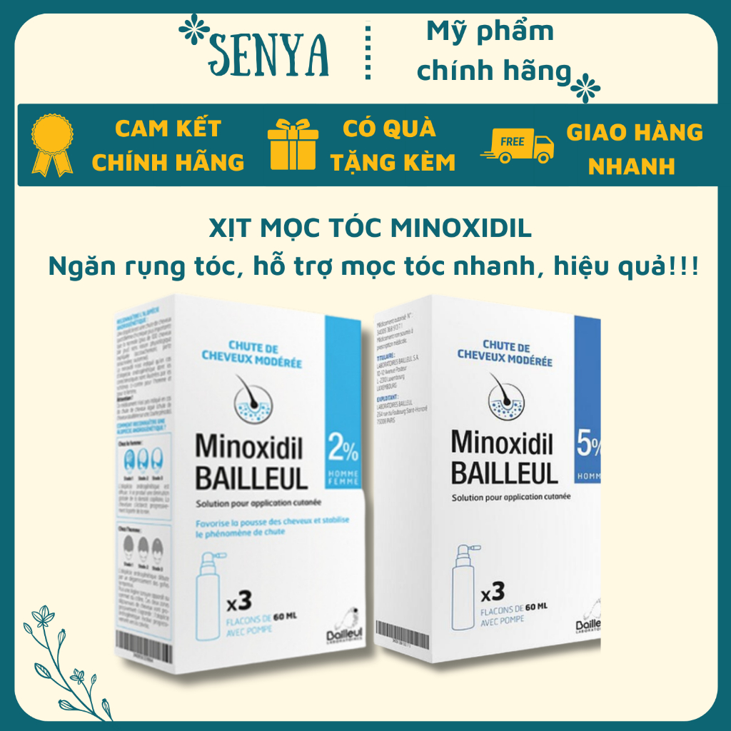 Xịt Mọc Tóc Minoxidil Bailleul 2%, 5% Pháp, Giảm Rụng Tóc Và Kích Thích Mọc Tóc - Senya Cosmetics