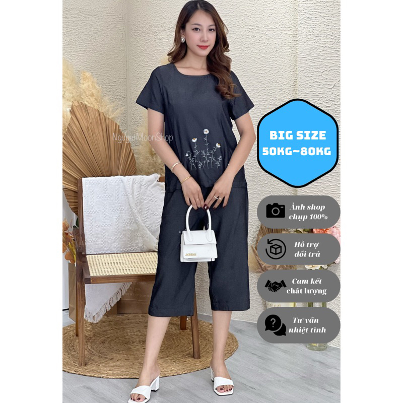 Đồ bộ nữ thêu chất Jean lụa mềm mỏng nhẹ thoáng mát sang trọng Bigsize