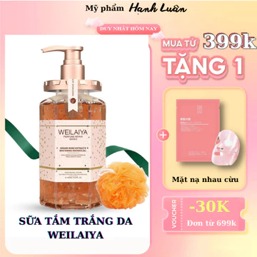 Sữa tắm Hoa Hồng Weilaiya 450ml, Tặng kèm bông tắm, sữa tắm trắng da hoa hồng, dưỡng trắng, săn chắc body myphamhanhluan