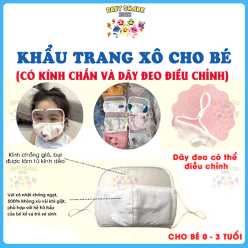 Khẩu trang xô có kính chắn giọt bắn, khẩu trang trẻ em, khẩu trang cho bé dưới 3 tuổi
