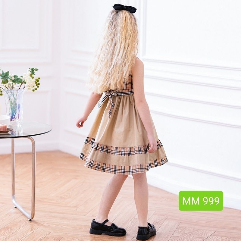 Váy Đầm Xinh Cho Bé Gái 1-10 Tuổi Sang Trọng, Chất Lụa Mềm Mát, Váy 2 dây kẻ caro Maxi, Cổ Yếm, Sọc Cầu Vồng