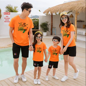 Áo thun Đồ đi biển nhóm,lớp,gia đình 3 4 5 người đồng phục du lịch biển nam nữ đủ size Áo Màu Cam-Hello Summer